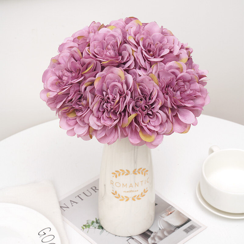 5pcs fiori di peonia artificiale caffè festa di nozze decorazione di compleanno fai da te disposizione della casa Dahlia Bouquet ghirlanda accessorio artigianale