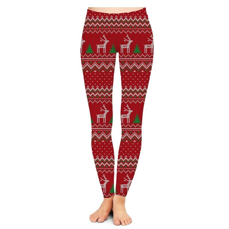 Leggings con estampado por sublimación para mujer, pantalones con efecto ciervo navideño, hechos a medida