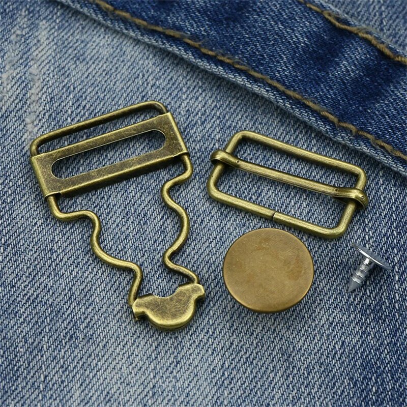 1 Set Suspenders Gourd Buckle Metal Buttons Retro Vintage Jean Pants Button Hook Buckles Bib Pants Adjustment Tool