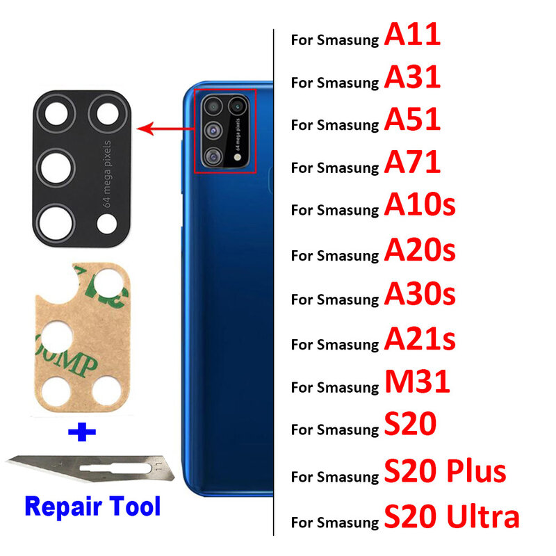 Стекло для объектива задней камеры Samsung A30S A51 A31 A71 S20 Plus Ultra M31 A21s A11 A01 A12 A21 A10s A20s A02 A02s Инструменты для ремонта