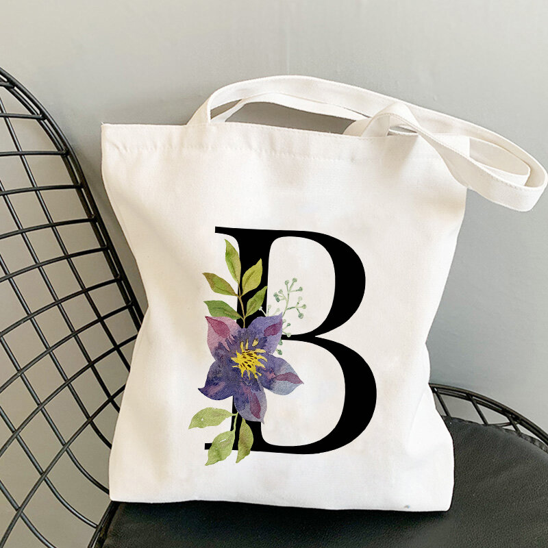 Bolsa de ombro feminina, nova bolsa de verão, letras de flor, lona, grande capacidade, bolsa mensageiro, bonita, divertida