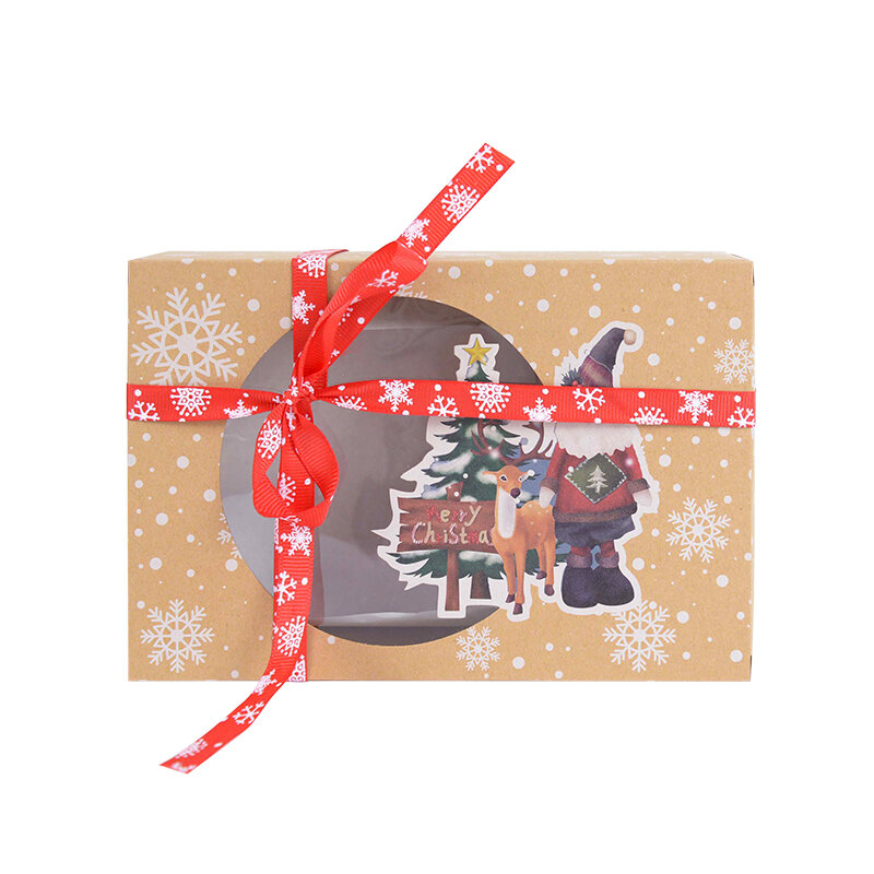 18cm natal presente embalagem caixas de papel kraft artesanato dos desenhos animados papai noel caixa de natal ano novo doces biscoitos pacote kit 2/4/6/8pcs