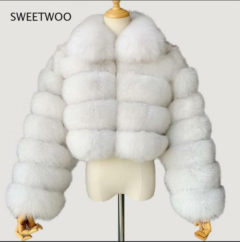 Женское зимнее пальто из искусственного лисьего меха, коллекция 2021 года, модное высококачественное плотное пальто из искусственного меха, женские винтажные короткие куртки с длинным рукавом, пушистое пальто