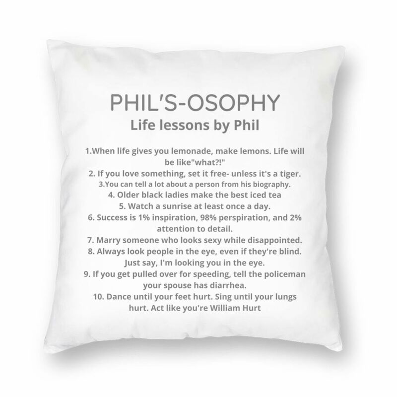 Phil 'S-Osophy บทเรียนชีวิตสแควร์ปลอกหมอนโพลีเอสเตอร์ผ้าลินินกำมะหยี่ซิปตกแต่งหมอนเบาะรองนั่งเบาะ
