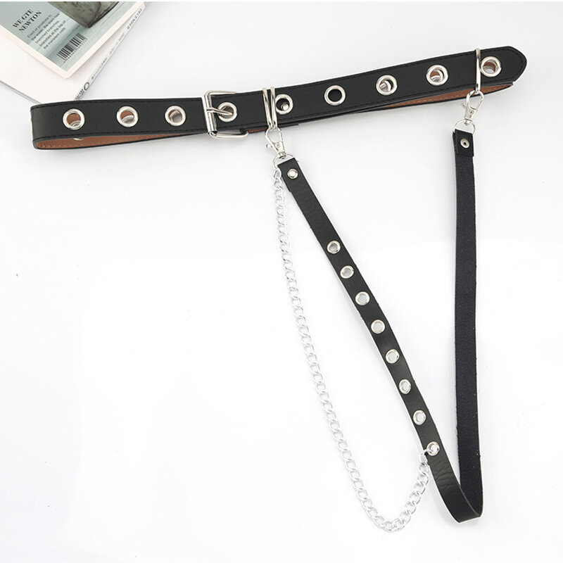 Cinturón de cadena ajustable Unisex para mujer, cinturón Punk Hip-hop con cadena, cinturón de cintura de cuero gótico para mujer, cinturón Punk femenino, 1 pieza