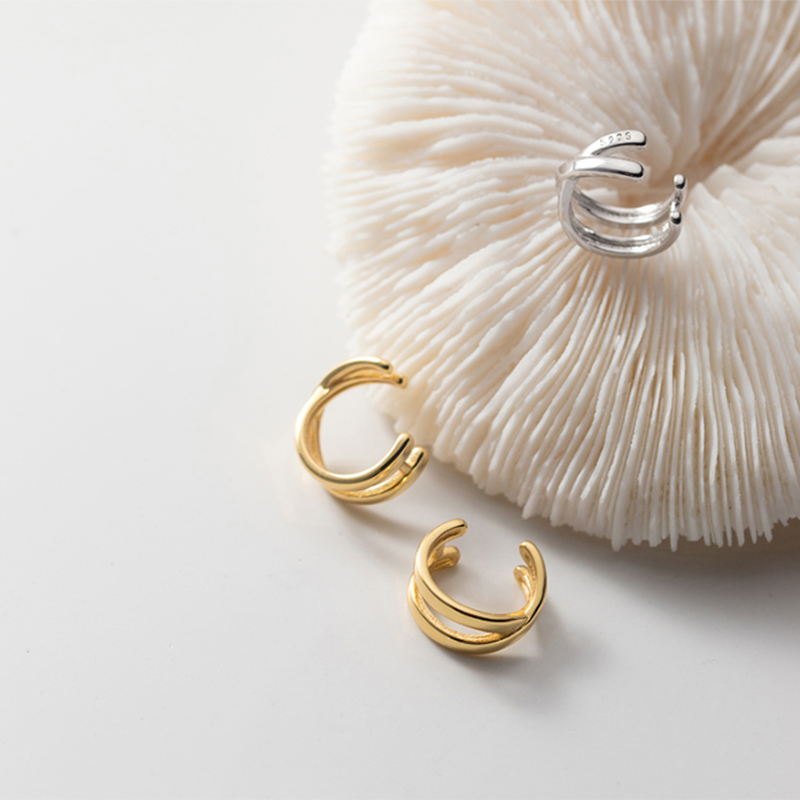 WOOZU-pendientes de plata de ley 925 auténtica para mujer, Clip doble Simple para oreja, boda, moda étnica, sin Piercing, regalo de joyería