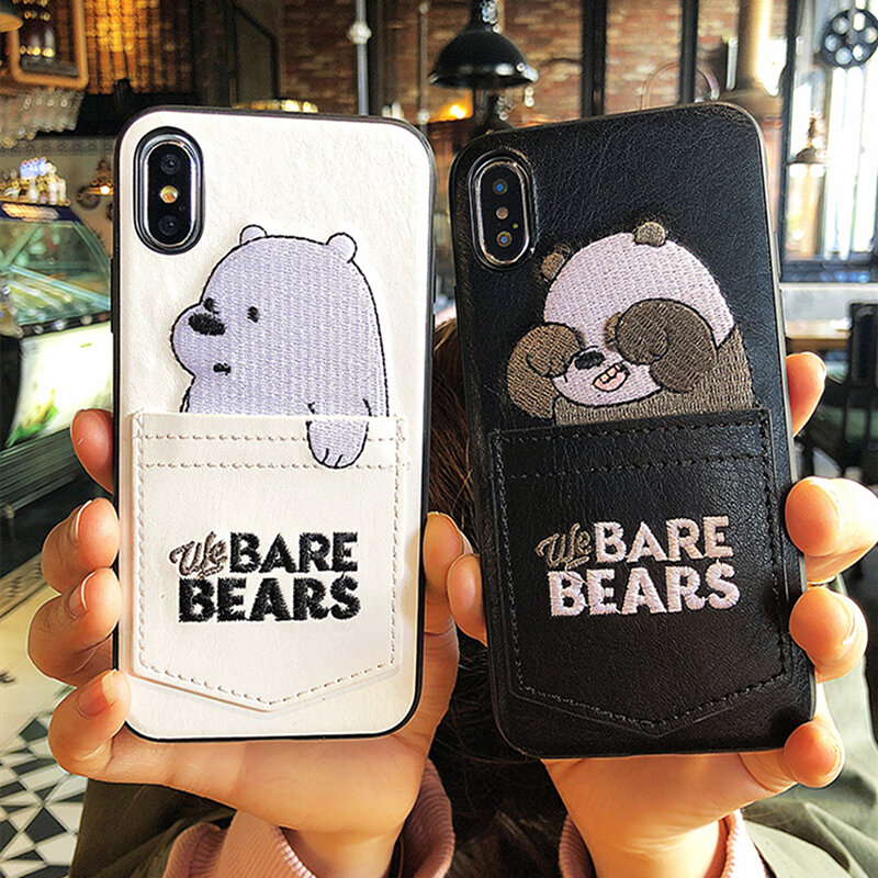 Luxury Pu Leather Cartoon Bear Phone Case For iPhone 7 Case Xs XSMAX XR 6s 6 8 plus Soft Tpu Cover With Card Pocket Bags Fundas