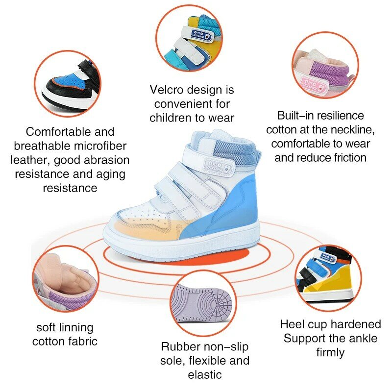 Ortoluckland Children Shoes Girls Orthopedic Leather Sneakers Fashion Kids Toddler Spring Pink Boots With Orthotic Arch Insole