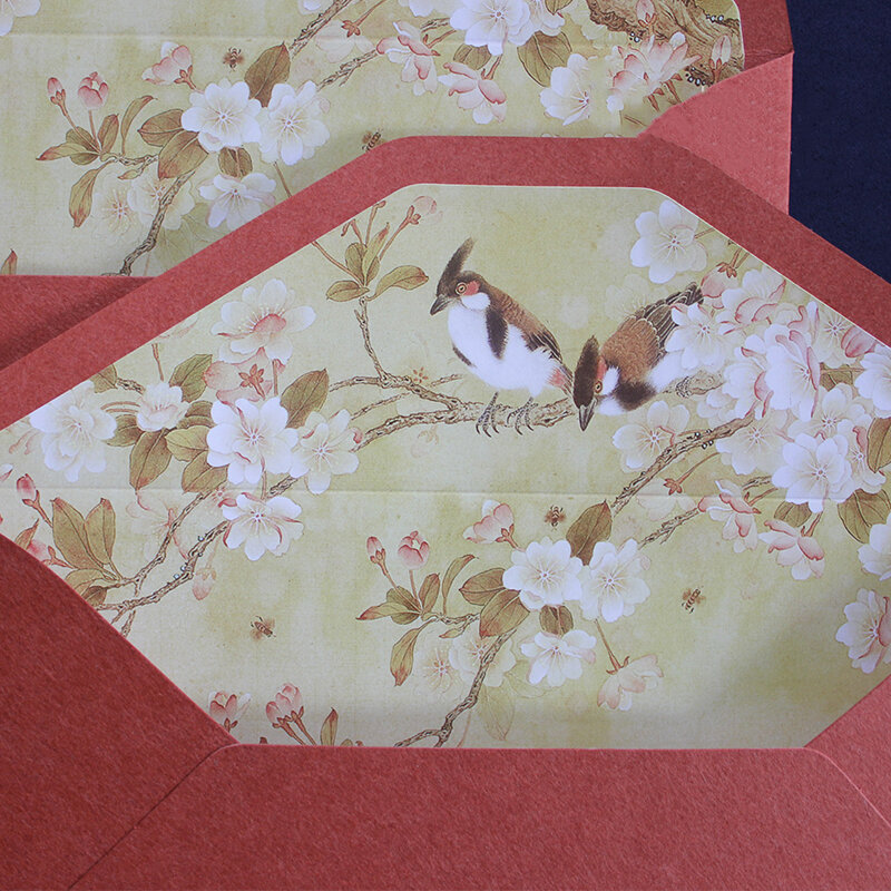 Enveloppe Vintage en papier de Style chinois avec motif de bégonien, couleur doublée, cadeau d'invitation de vacances