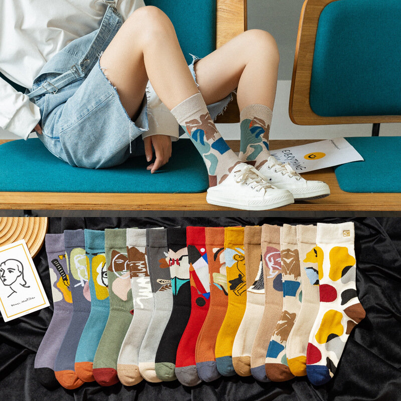 New Women's Tube Trendy Socks Street Japanese and Korean Version of Pure Cotton Art Creative Trend Socks