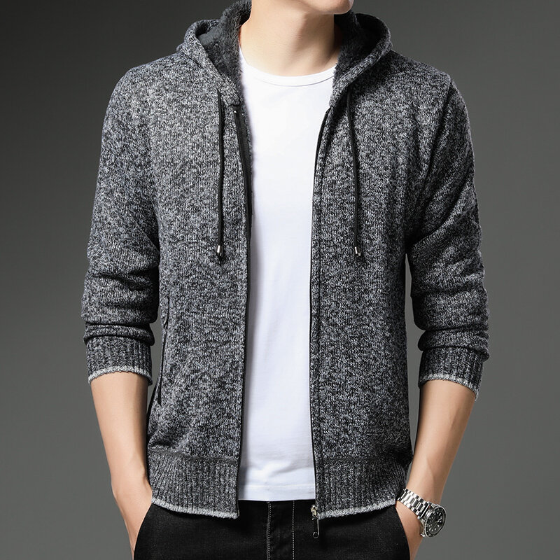 Men's Zipper Knit Cardigan  Fleece Sweater Autumn/winter Brand High Quality Inclined Pocket Casual Sport Coat  Male Jacket
