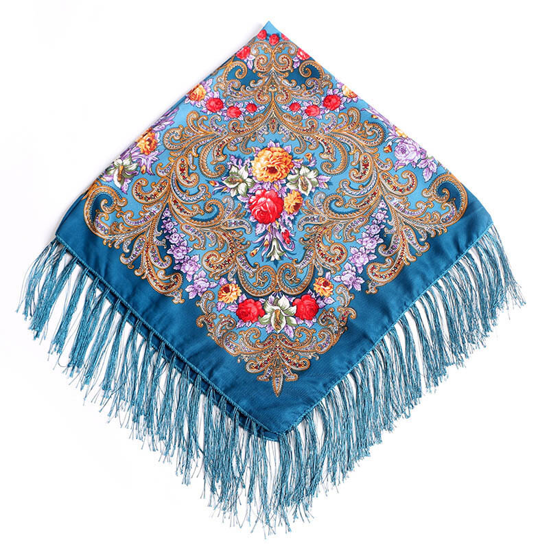 Русский квадратный шарф, Женский хиджаб с принтом в этническом стиле, шарфы из хлопка, женский шарф, женский шарф