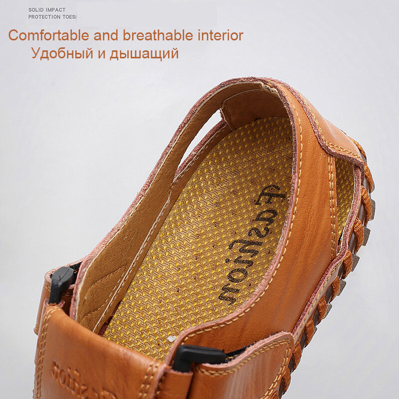 KATESEN Summer Genuine Leather Roman Men Sandals Business Casual Shoes Outdoor Beach Wading Slippers Men's Shoes Big Size 39-48