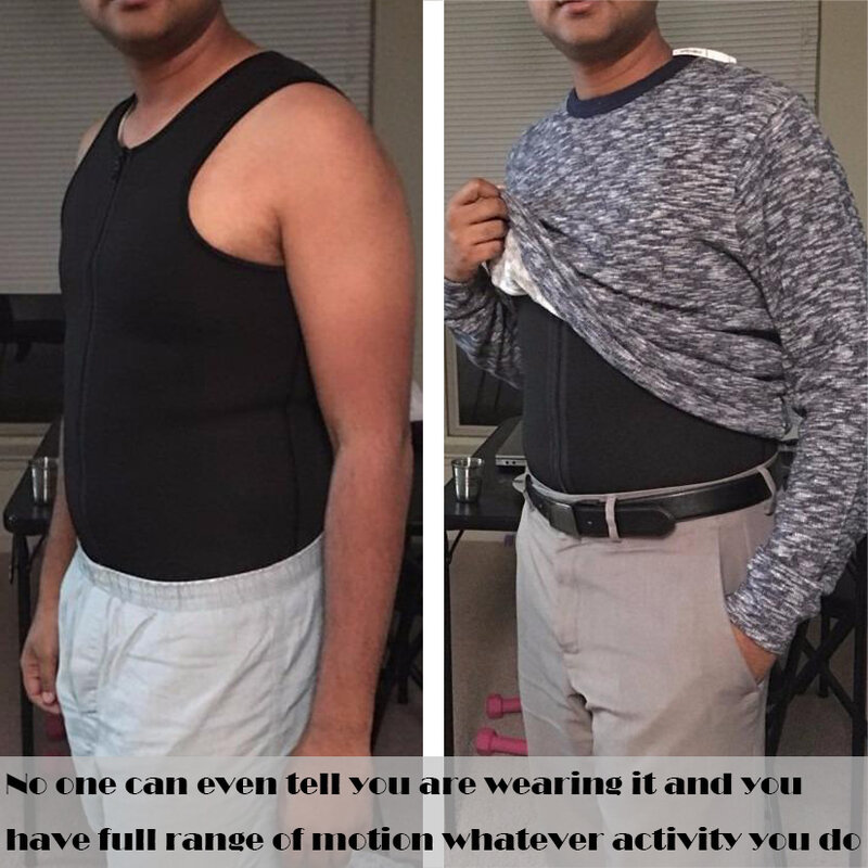 Shaper do corpo emagrecimento dos homens com zíper, camisa preta de compressão no peito, Ginecomastia e Moobs Undershirt, cintura Trainer Sweat Vest