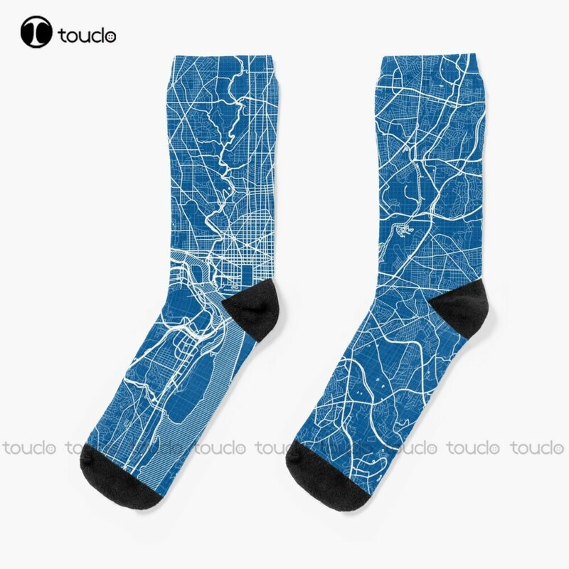 Washington D.C. City Map Of The United States - Blueprint Socks Long Socks For Women Personalized Custom 360° Digital Print