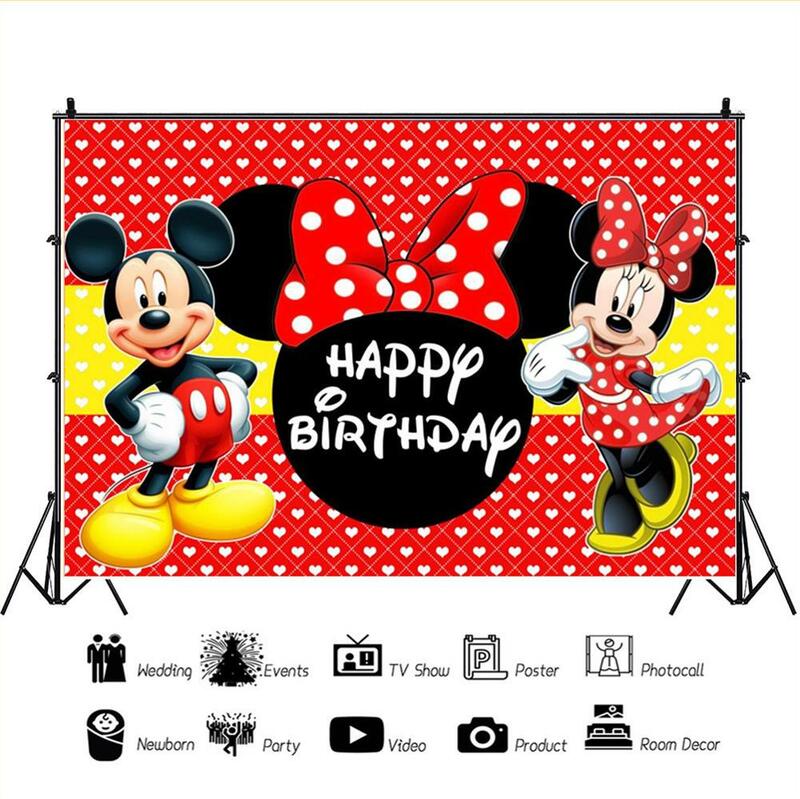 Kartun Vinil Kustom Mickey Mouse Latar Belakang Pesta Minnie Mouse Latar Belakang Dinding Kain Baby Shower Anak Dekorasi Pesta Ulang Tahun
