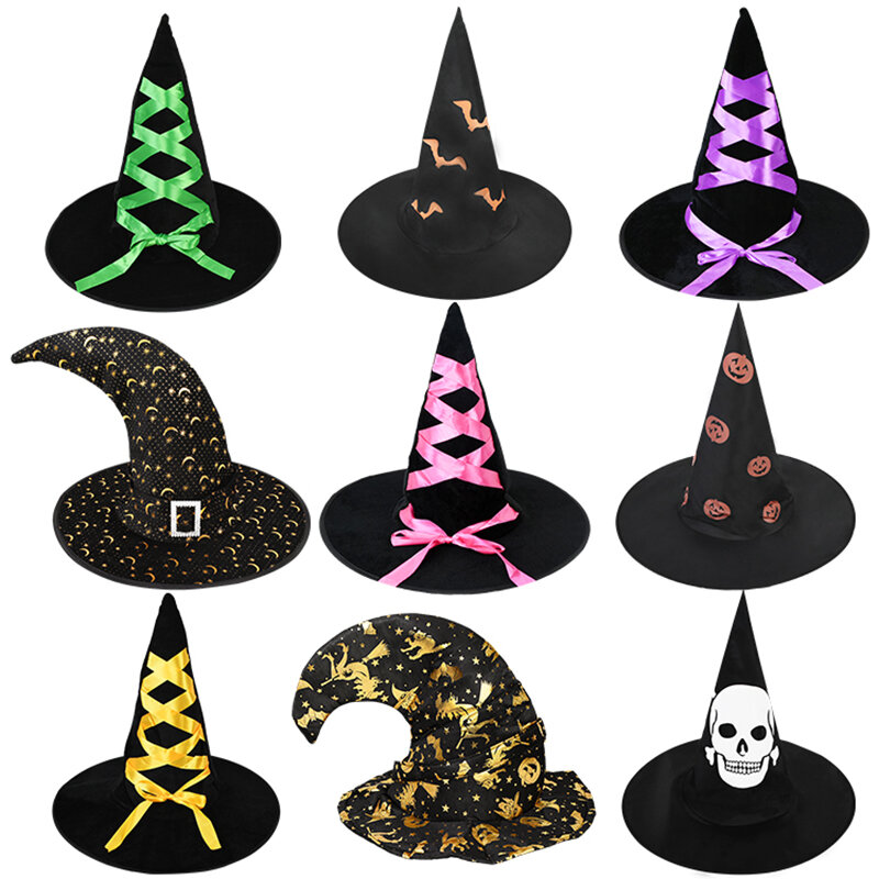 Chapeau de Sorcière Noir et Orange pour ixd'Halloween, Accessoires de Costume de Magicien, Fournitures de Décoration pour Enfant et Adulte