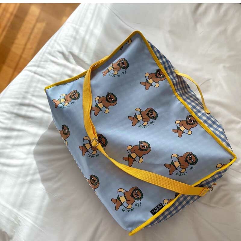 Cartoon Bear Storage Bag For Clothes Blanket Portable Non-woven Folding Clothes Pillow Quilt Blanket Storage Box Organizer 49x