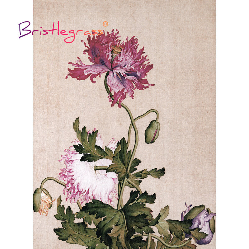 BRISTLEGRASS Wooden Jigsaw Puzzles 500 1000 Pieces Poppy Flower Giuseppe Castiglione Educational Toy Chinese Painting Home Decor