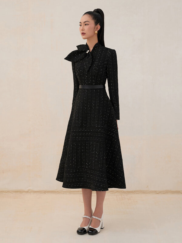 Tailor shop-vestido pequeño negro para mujer, ropa de lujo ligera, semiformal, de princesa, de tweed blanco y negro