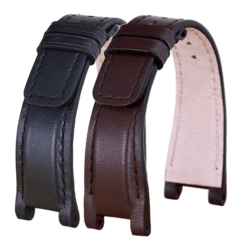 Pesno pulseira de relógio de couro de camada superior preto marrom escuro brown14mm 16mm pulseira de relógio de couro genuíno adequado para bloqueio gucci