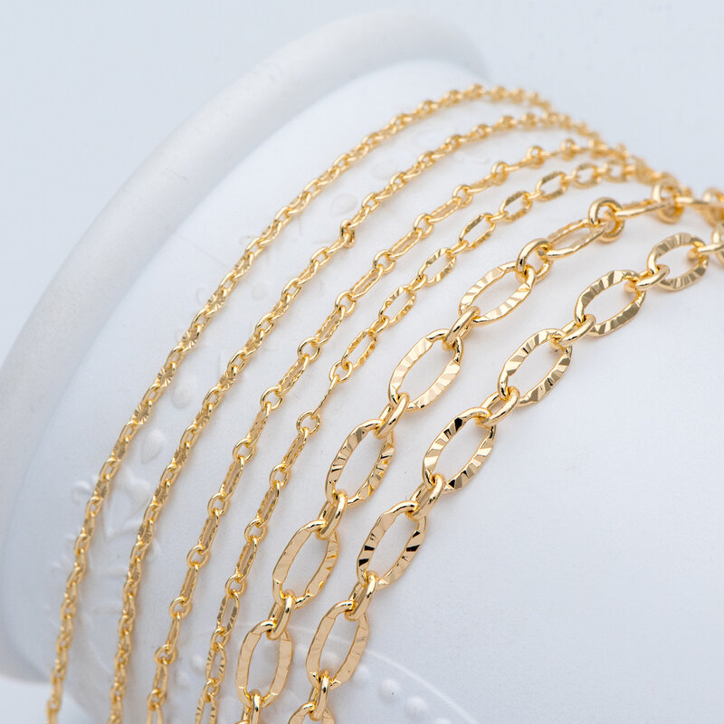 Gold Plated Brass Cable Chains, 2 / 2.5 / 3.4 / 5mm, Necklace Jewelry Accessories Making Components Wholesale (LK-289)/ 1 Meter