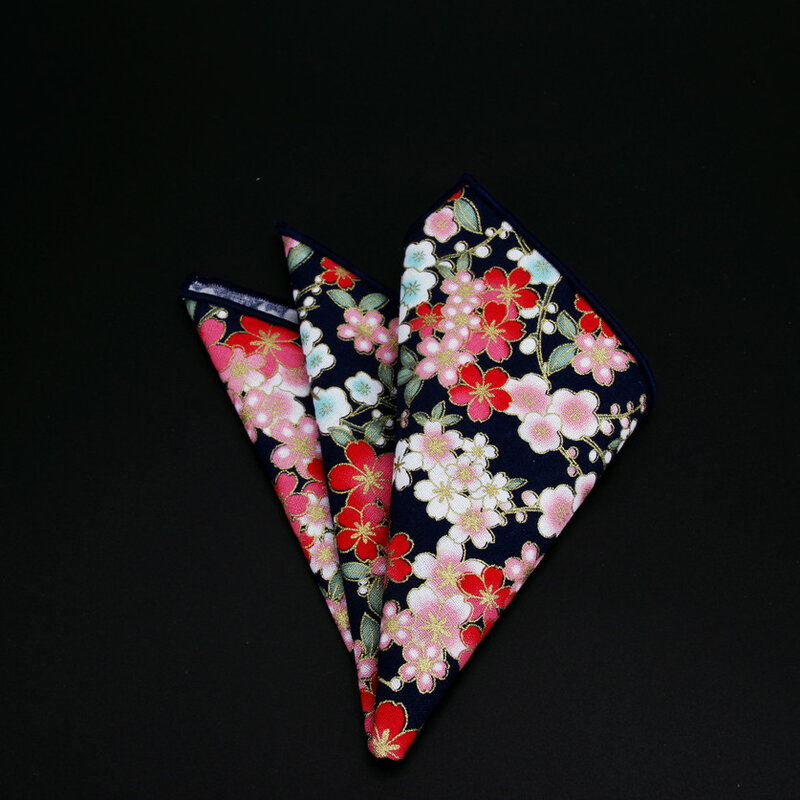 ヴィンテージスタイルのコットンハンカチ,花と星の葉が付いたスクエアポケット,24x24cm,カジュアル,2020
