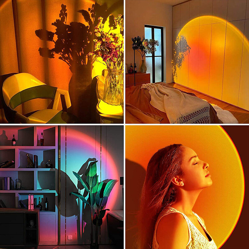 Проекционная лампа Sunset, светодиодная лампа, атмосфера, радужная лампа для спальни, прямой трансляции, пульт дистанционного управления USB