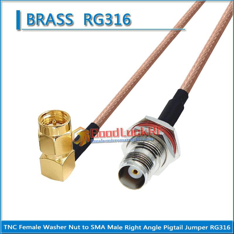 TNC żeńska podkładka nakrętka o-ring grodzi na SMA męski kątowy 90 stopni koncentryczny typ kabel ze zworką RG316 przedłużacz kabla 50 ohm