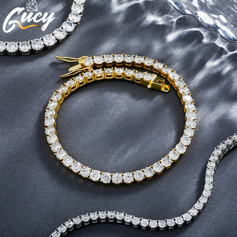 Gucy-女性用スターリングシルバーブレスレット,リング,925スターリングシルバー,モアッサナイト,ダイヤモンド,ウェディング,3mm〜5mm,直接配達