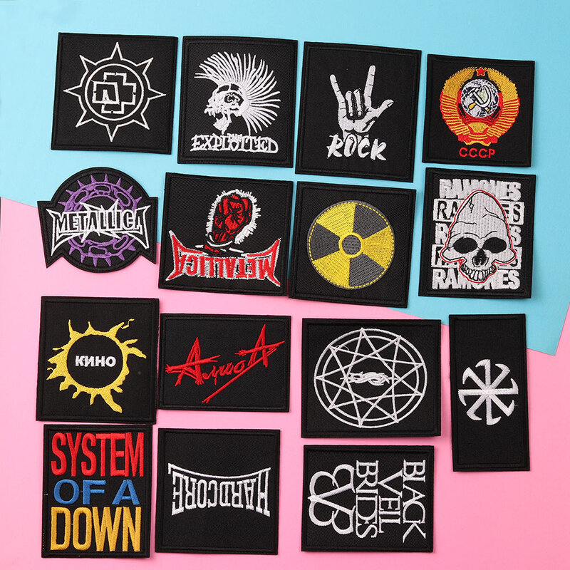 Bordado Banda Punk Música Patches, Ferro em Patches para Vestuário, Emblemas Decorativos, Applique DIY