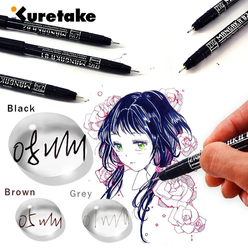 Kuretakeปากกาเข็มHook Lineกันน้ำ003/005/01/02/03/05/08/F/M Sketchการ์ตูนวาดการออกแบบสถาปัตยกรรมจังหวะLineปากกา