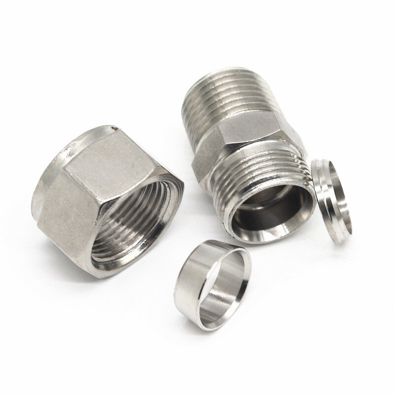 SS 304 Stainless Steel Double Ferrule Compression Connector 6mm 8mm 10mm 12mm Tube to 1/8" 1/4" 3/8" 1/2" Male NPT Pipe Fitting