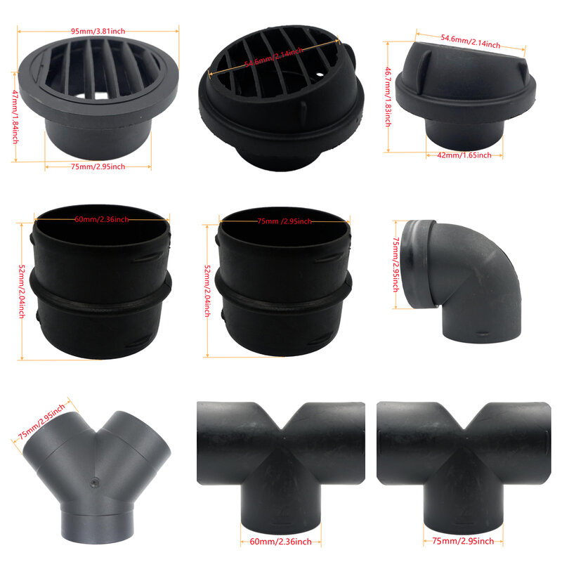 Air Vent Ducting Y T L Flat Piece Elbow Pipe Outlet Exhaust Joiner Connector For Webasto Eberspaecher Diesel Parking Heater
