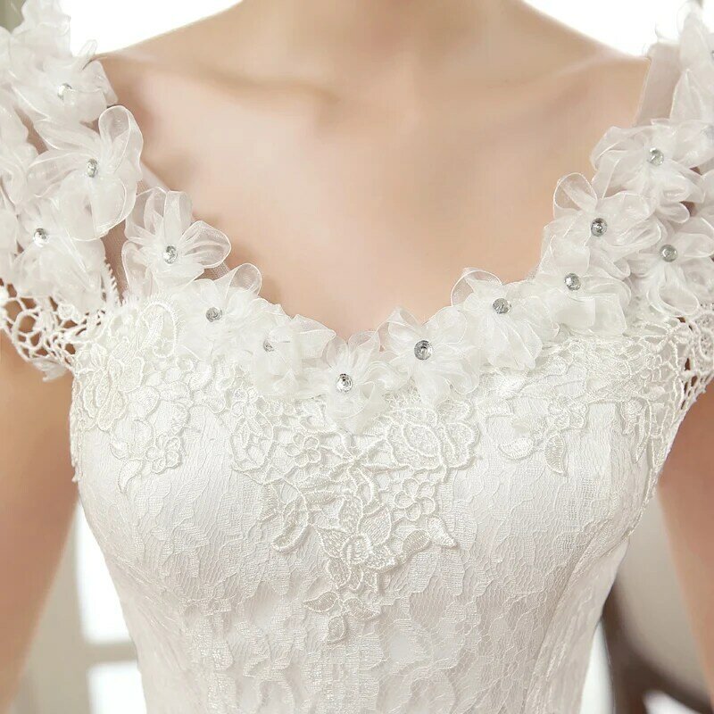 Baru Ukuran Besar Gaun Bola Gaun Pengantin Bordir Pernikahan Gaun Renda Bunga Gaun