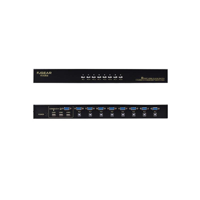 8พอร์ต KVM Switch VGA USB จำหน่าย Sharer Rack 8 In1Out Converter หลายโฮสต์หุ้นเมาส์แป้นพิมพ์จอแสดงผล FJ-8UK