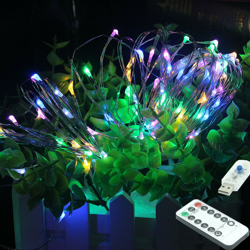 USB 5V LED luci di stringa bianche calde impermeabili 10M 100LED fata LED luce di natale nastro metallico festa di nozze con Remo