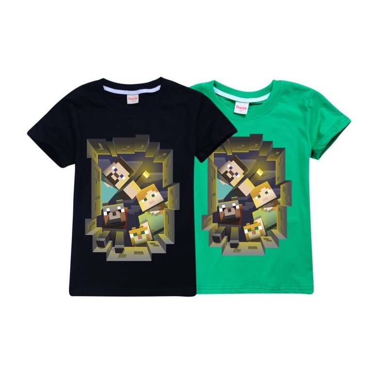 Minecrafting Anime ropa de verano de algodón puro de manga corta Camisa de Navidad Creeper Cosplay camiseta de moda niños niñas Tops