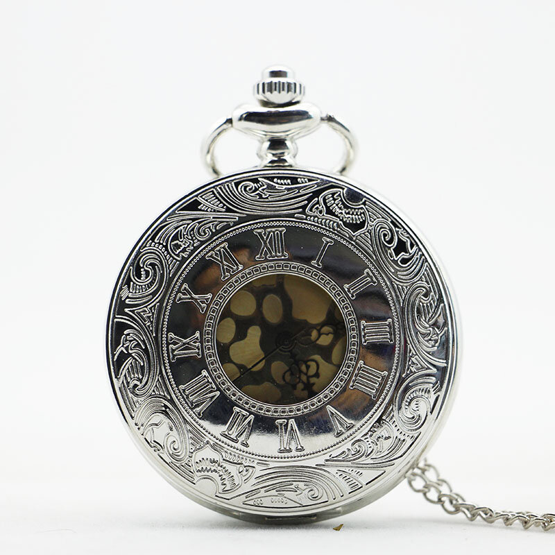 Relógio de bolso steampunk unissex, relógio vintage de quartzo com corrente e números romanos
