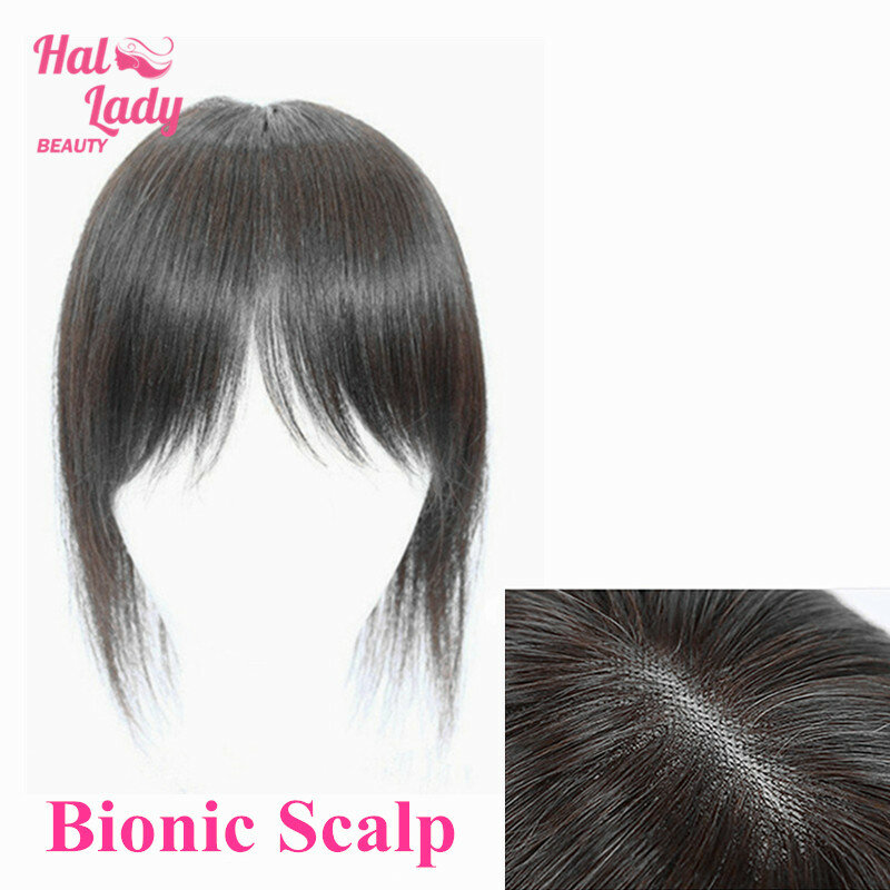 Halo Lady Clip en flequillo de pelo humano piezas de pelo lacio indio flequillo Invisible de pelo no remy Toppers cubierta de peluquín de pelo blanco