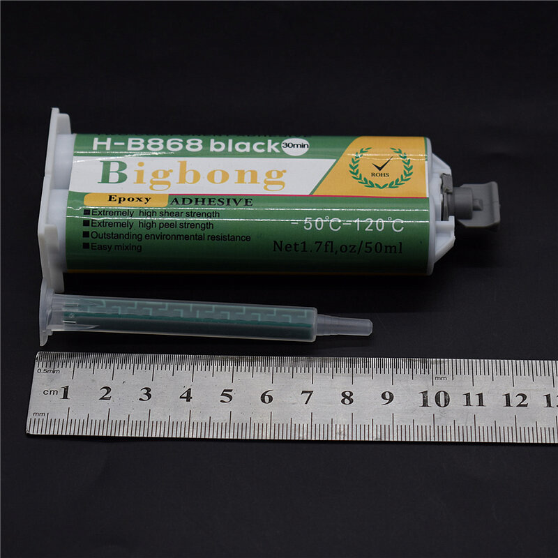Adesivos Epóxi de Alta Temperatura, Ferramentas Pretas AB Glue Gun, Bicos de Mistura Estáticos, 1:1, 50ml, 5 Pcs