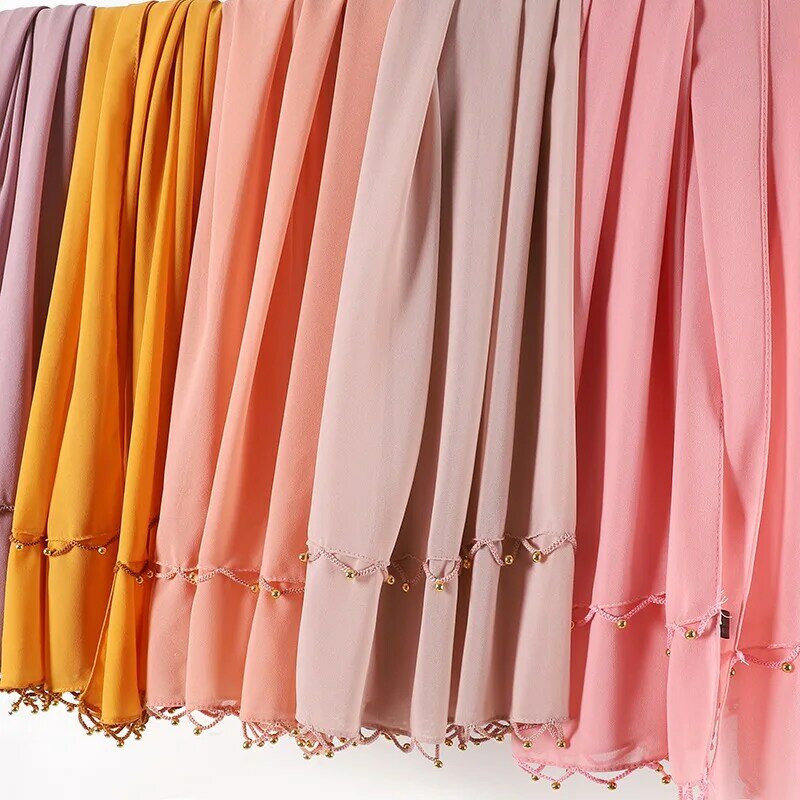 70*175CM European and American New Style Pearl Chiffon Malaysia Lace Toe Cap Scarf Gold Decoration Headscarf