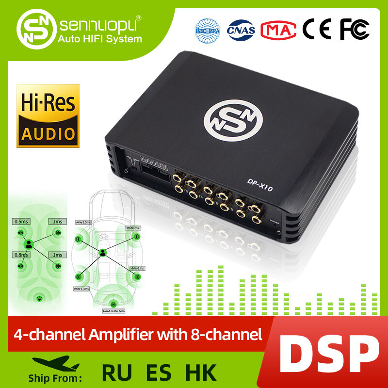 Sennuopu X10 1000w rms 4 Canais  Amplificador de Potencia áudio Processador de Audio Bluetooth Power Car Subwoofer Amplifier 12v DSP Processor Equalizador Modulo de som Automotivo som de Carro Amplificateur