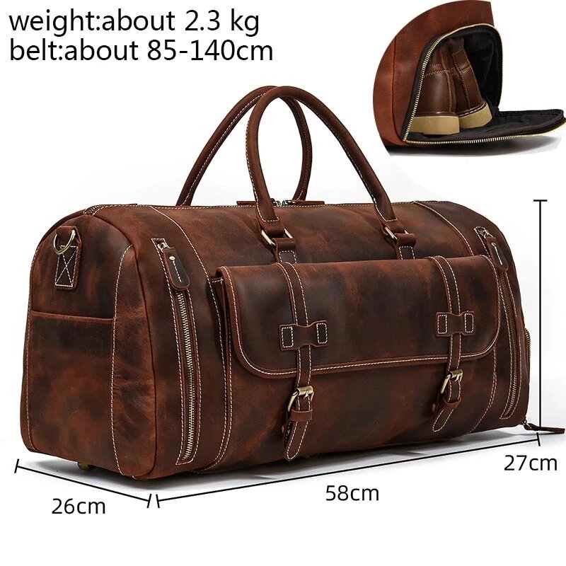 Luufan, натуральная кожа, мужская дорожная сумка с карманом для обуви, Ретро стиль, Crazy Horse, кожаная Большая вместительная сумка, сумка для деловых поездок