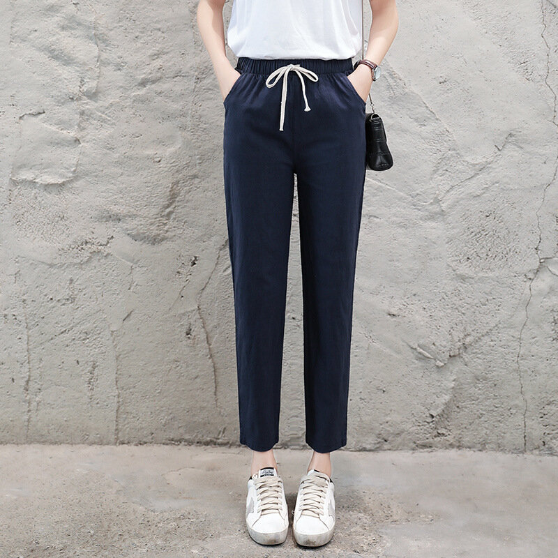 Summer 2019 Cotton Linen Ankle Length Pants Women's Autumn Casual Loose Trousers Harlan Pants High Waist Ladies White Trousers