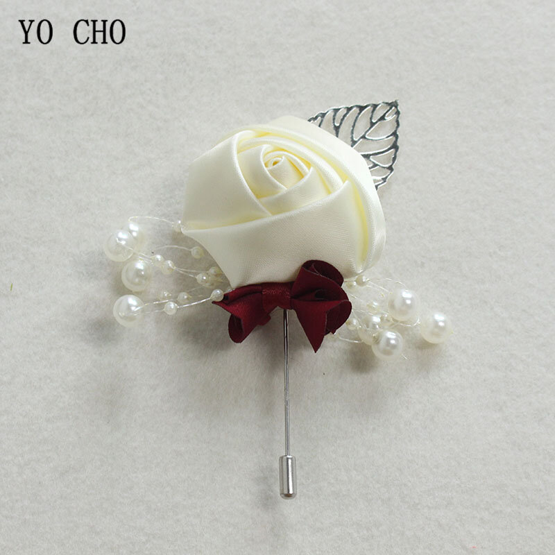 YO CHO Wedding Corsage Flower Silk Rose Groom Boutonniere Buttonhole Pin Boutonniere Men Wedding Planner Marriage Corsage Flower