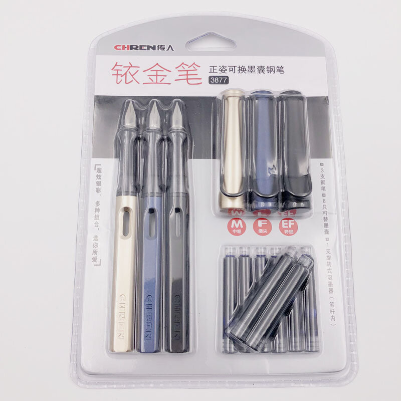 Caneta tinteiro padrão escolar, caneta tinteiro clássica ef/f/m de 0.38/0.5/0.7mm com 3 tamanhos
