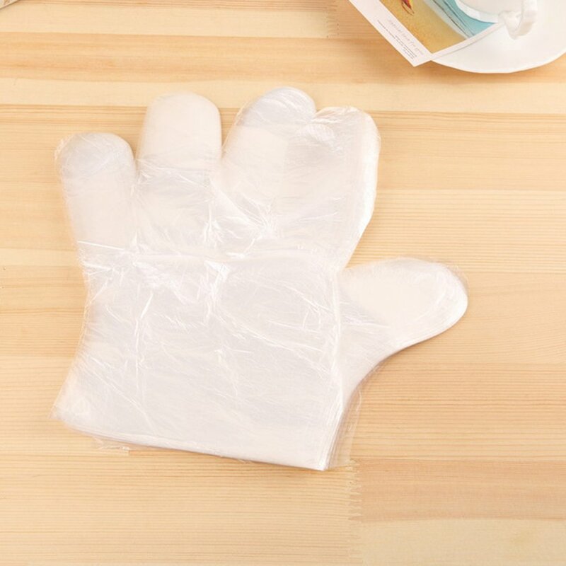 100 Buah/Set Sarung Tangan Makanan Plastik Sekali Pakai Sarung Tangan Sekali Pakai untuk Restoran Dapur Barbekyu PE Sarung Tangan Makanan Ramah Lingkungan