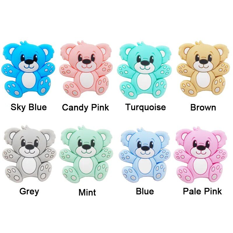 Chenkai 50PCS Silicone Bear Beads Baby Shower Teething Infant Baby Round Beads DIY Infant Pacifier Chain Necklace Making