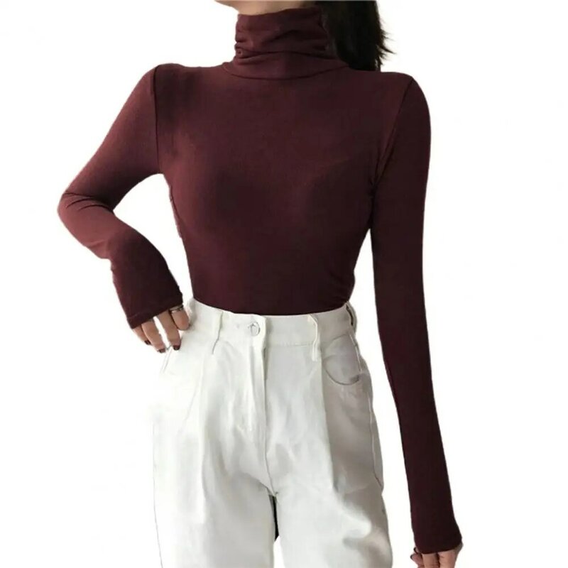 가을 티 셔츠 안티 필링 간결한 터틀넥 탄력베이스 셔츠 여성 스웨터 따뜻한